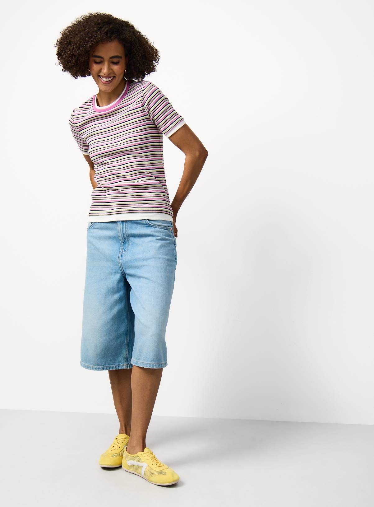 Pink Stripe Print Mock Layer T-Shirt 8 - Image 2